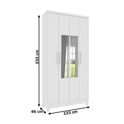 Guarda-Roupa Solteiro Amsterdam 4 Portas 2 Gavetas com Espelho Neve - Tcil Móveis