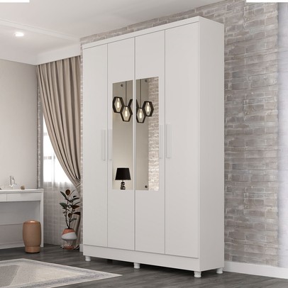 Guarda-Roupa Solteiro Amsterdam 4 Portas 2 Gavetas com Espelho Neve - Tcil Móveis