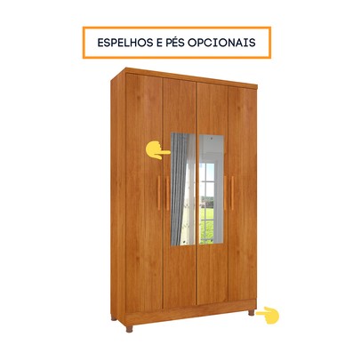 Guarda-Roupa Solteiro Amsterdam 4 Portas 2 Gavetas com Espelho Cinamomo - Tcil Móveis