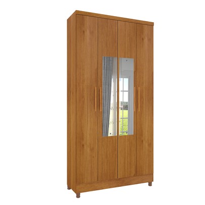 Guarda-Roupa Solteiro Amsterdam 4 Portas 2 Gavetas com Espelho Cinamomo - Tcil Móveis