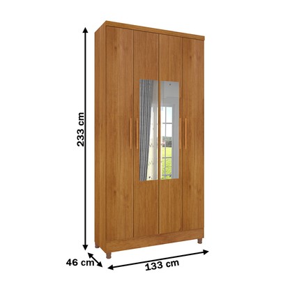 Guarda-Roupa Solteiro Amsterdam 4 Portas 2 Gavetas com Espelho Cinamomo - Tcil Móveis