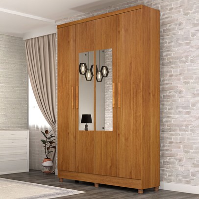 Guarda-Roupa Solteiro Amsterdam 4 Portas 2 Gavetas com Espelho Cinamomo - Tcil Móveis