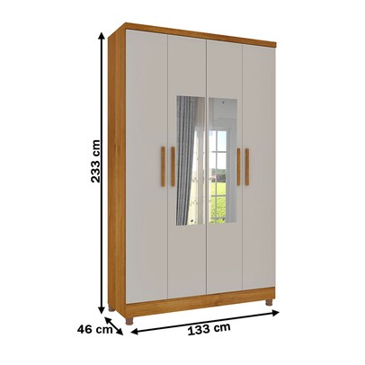 Guarda-Roupa Solteiro Amsterdam 4 Portas 2 Gavetas com Espelho Cinamomo/Off White - Tcil Móveis