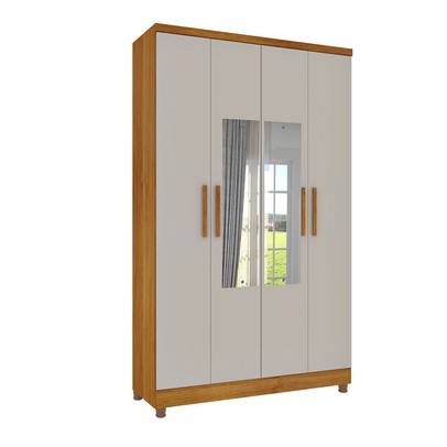 Guarda-Roupa Solteiro Amsterdam 4 Portas 2 Gavetas com Espelho Cinamomo/Off White - Tcil Móveis