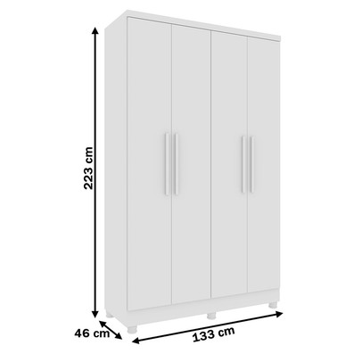 Guarda-Roupa Solteiro Amsterdam 4 Portas 2 Gavetas 20207 Neve - Tcil Móveis