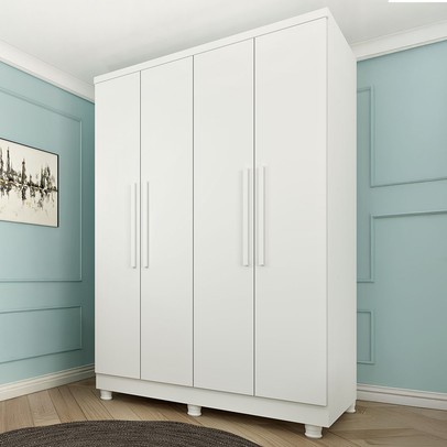 Guarda-Roupa Solteiro Amsterdam 4 Portas 2 Gavetas 20207 Neve - Tcil Móveis