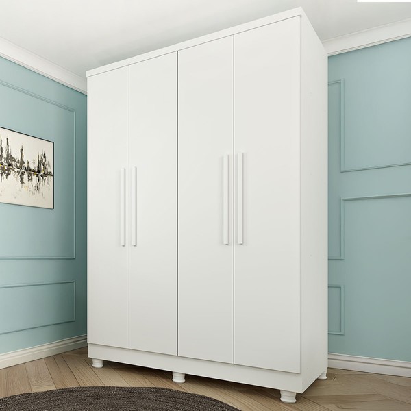 Guarda-Roupa Solteiro Amsterdam 4 Portas 2 Gavetas 20207 Neve - Tcil Móveis