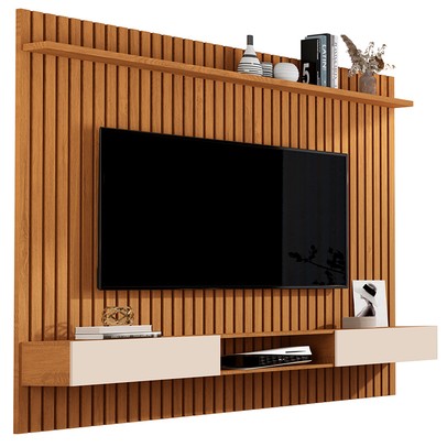 Painel para TV Até 70 Polegadas Vênus Ripado 2 Portas 1 Prateleira Nature/Off White 689 - Giga Móveis