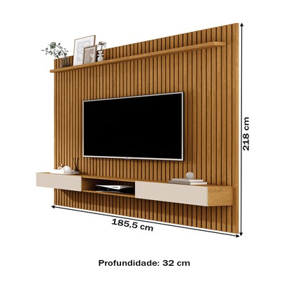 Painel para TV Até 70 Polegadas Vênus Ripado 2 Portas 1 Prateleira Nature/Off White 690 - Giga Móveis