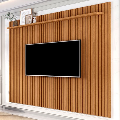 Painel para TV Até 80 Polegadas Versátil Ripado 1 Prateleira Nature 685 - Giga Móveis