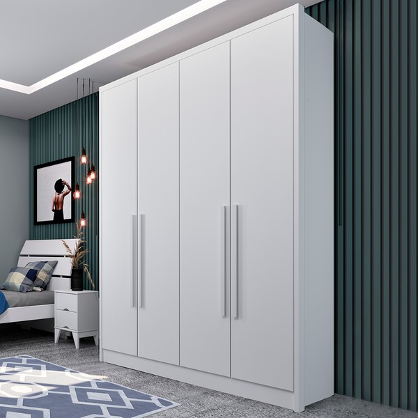 Guarda-Roupa Solteiro Dinamarca 4 Portas 2 Gavetas Neve - Tcil Móveis