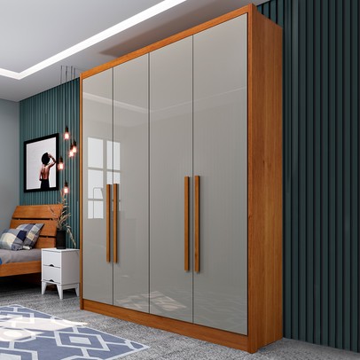 Guarda-Roupa Solteiro Dinamarca 4 Portas 2 Gavetas Cinamomo/Off White - Tcil Móveis