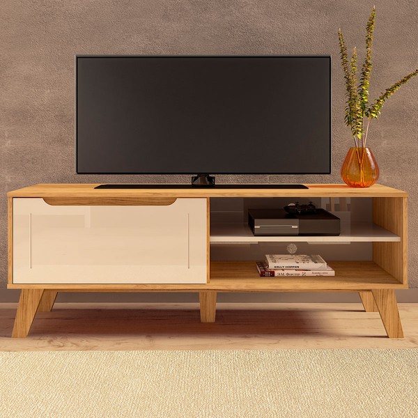 Rack para TV Até 60 Polegadas Lotus 1 Porta Carvalho/Off White - Artely Móveis