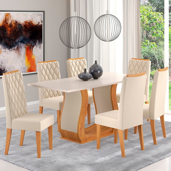 Mesa de Jantar 6 Lugares Dallas Mel/Blonde/Nude - Viero Móveis