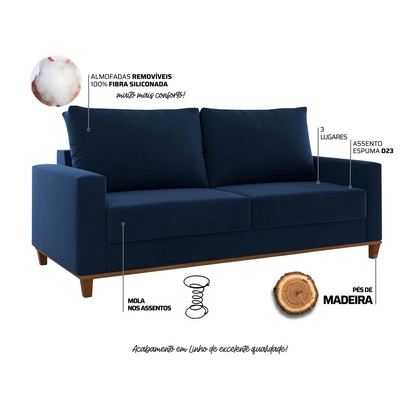 Sofá 2 Lugares Gilbran Veludo Azul - Vian