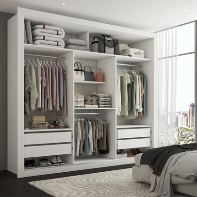 Guarda-Roupa Casal Hamburgo 3 Portas 4 Gavetas com Espelho Branco - Panorama Móveis