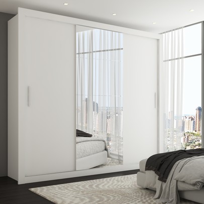 Guarda-Roupa Casal Hamburgo 3 Portas 4 Gavetas com Espelho Branco - Panorama Móveis