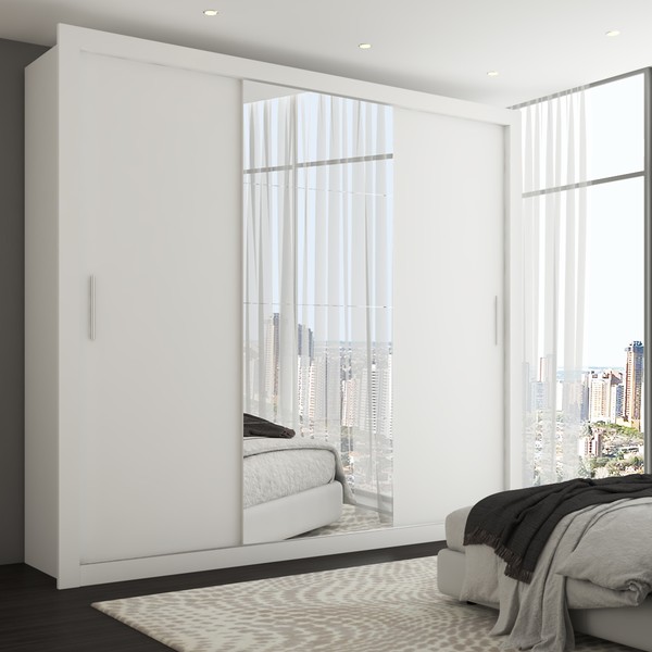Guarda-Roupa Casal Hamburgo 3 Portas 4 Gavetas com Espelho Branco - Panorama Móveis