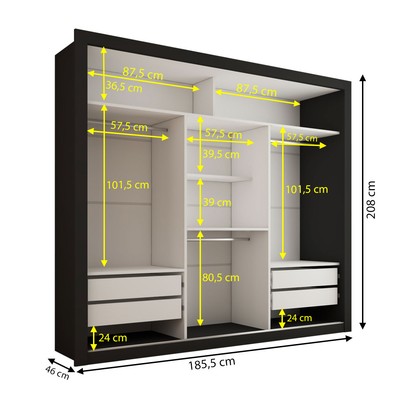 Guarda-Roupa Casal Hamburgo 3 Portas 4 Gavetas com Espelho Preto - Panorama Móveis
