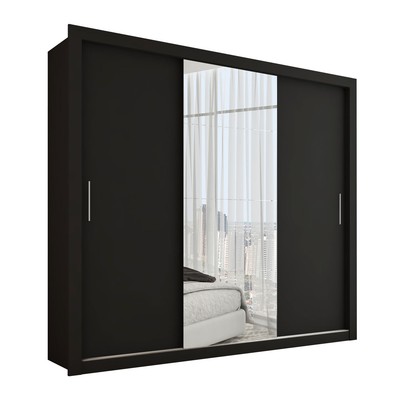 Guarda-Roupa Casal Hamburgo 3 Portas 4 Gavetas com Espelho Preto - Panorama Móveis