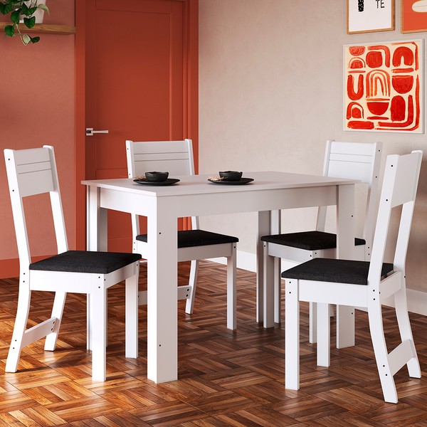 Mesa de Jantar 4 Lugares Caribe 10000.1 Branco/Preto - Indékes