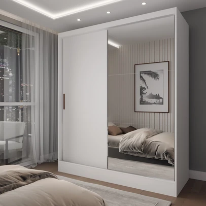 Guarda-Roupa Solteiro La Paz 2 Portas 2 Gavetas com Espelho Branco - Panorama Móveis