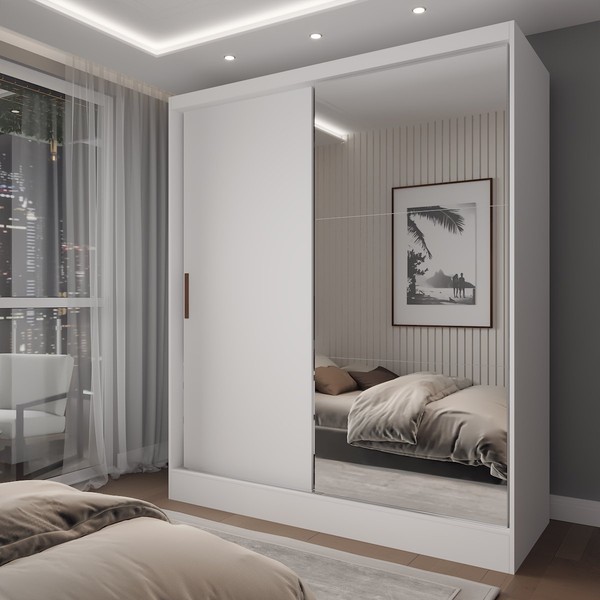 Guarda-Roupa Solteiro La Paz 2 Portas 2 Gavetas com Espelho Branco - Panorama Móveis