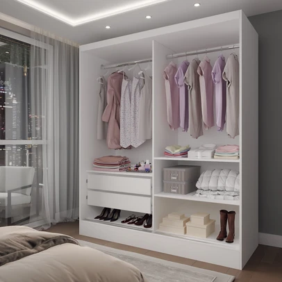 Guarda-Roupa Solteiro La Paz 2 Portas 2 Gavetas com Espelho Branco - Panorama Móveis