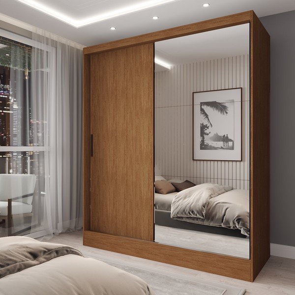 Guarda-Roupa Solteiro La Paz 2 Portas 2 Gavetas com Espelho Cinamomo - Panorama Móveis