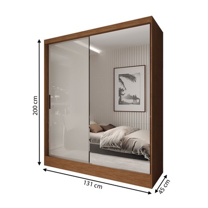 Guarda-Roupa Solteiro La Paz 2 Portas 2 Gavetas com Espelho Cinamomo/Off White - Panorama Móveis