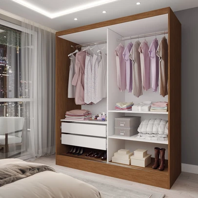 Guarda-Roupa Solteiro La Paz 2 Portas 2 Gavetas com Espelho Cinamomo/Off White - Panorama Móveis