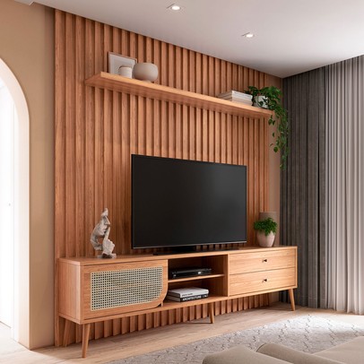 Rack com Painel para TV Até 75 Polegadas 1 Porta 2 Gavetas Freijó Tb323 Jj - Dalla Costa