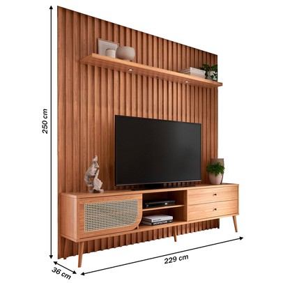 Rack com Painel para TV Até 75 Polegadas 1 Porta 2 Gavetas com Led Freijó Tb323l Jj - Dalla Costa