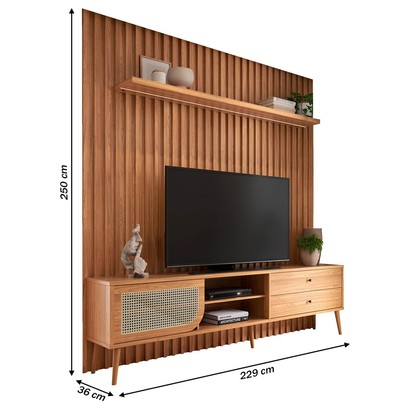 Rack com Painel para TV Até 75 Polegadas 1 Porta 2 Gavetas com Led Freijó Tb323f Jj - Dalla Costa