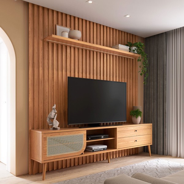 Rack com Painel para TV Até 75 Polegadas 1 Porta 2 Gavetas com Led Freijó Tb323f Jj - Dalla Costa