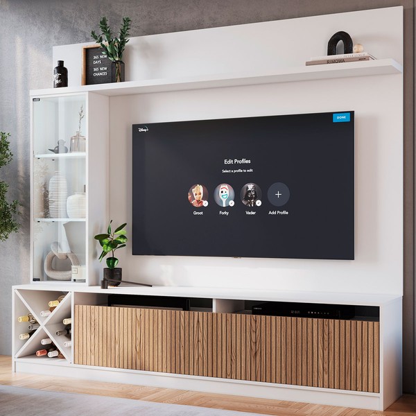 Estante para TV Até 60 Polegadas Capri 3 Portas Branco/Brise - Quiditá Móveis