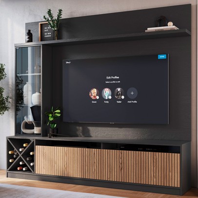 Estante para TV Até 60 Polegadas Capri 3 Portas Grafite/Brise - Quiditá Móveis