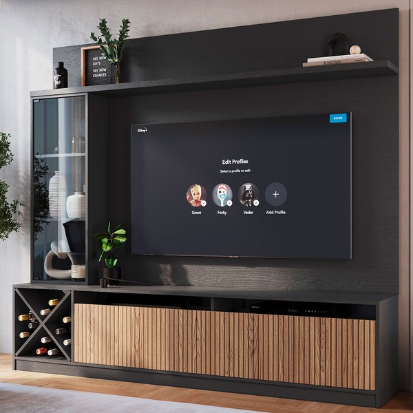 Estante para TV Até 60 Polegadas Capri 3 Portas Grafite/Brise - Quiditá Móveis