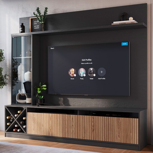 Estante para TV Até 50 Polegadas Turim 3 Portas Grafite/Brise - Quiditá Móveis