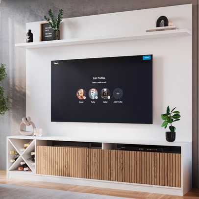 Estante para TV Até 60 Polegadas Trento 2 Portas Branco/Brise - Quiditá Móveis