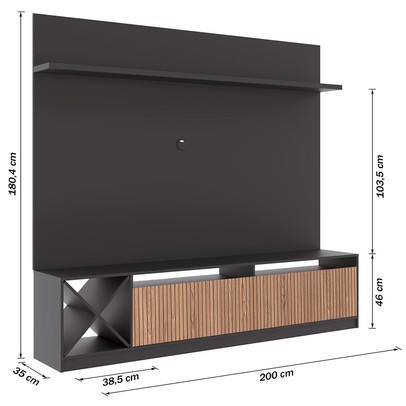 Estante para TV Até 60 Polegadas Trento 2 Portas Grafite/Brise - Quiditá Móveis