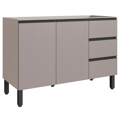 Balcão de Cozinha para Pia 120 Cm 2 Portas 3 Gavetas Fumê - Quiditá Móveis