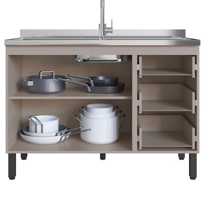 Balcão de Cozinha para Pia 120 Cm 2 Portas 3 Gavetas Fumê - Quiditá Móveis