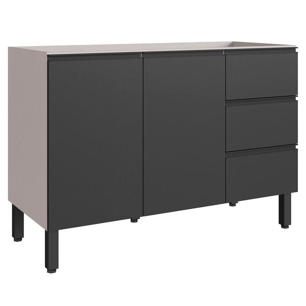 Balcão de Cozinha para Pia 120 Cm 2 Portas 3 Gavetas Fumê/Grafite - Quiditá Móveis