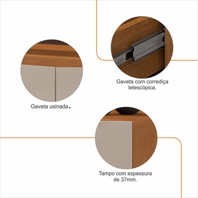 Rack para TV Até 60 Polegadas Eros 1,80 2 Portas 1 Gaveta Off White/Cedro - Casa D