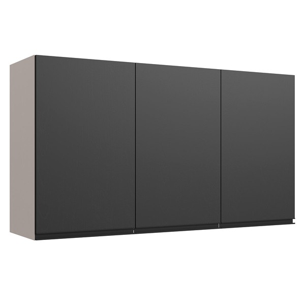 Armário Aéreo Cozinha 120 Cm 3 Portas 2 Prateleiras Fumê/Grafite - Quiditá Móveis