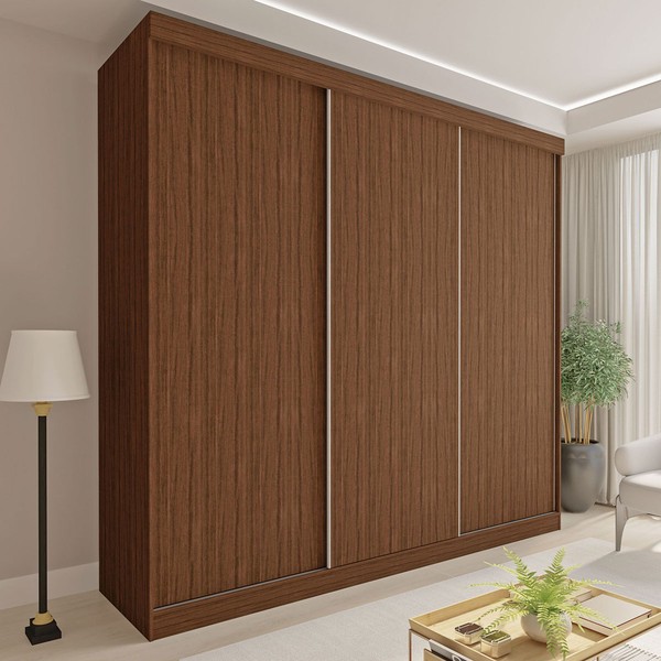 Guarda-Roupa Casal Cronos 3 Portas de Correr 4 Gavetas Freijó - Minastex