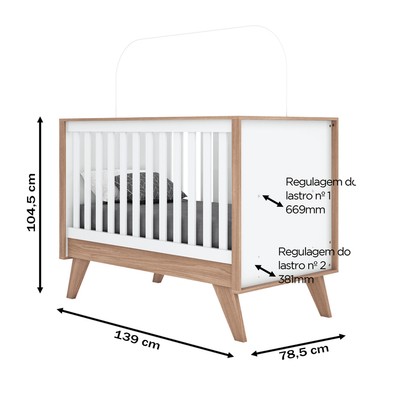 Berço Mini Cama 3 em 1 Confete Branco/Jequitibá - Henn