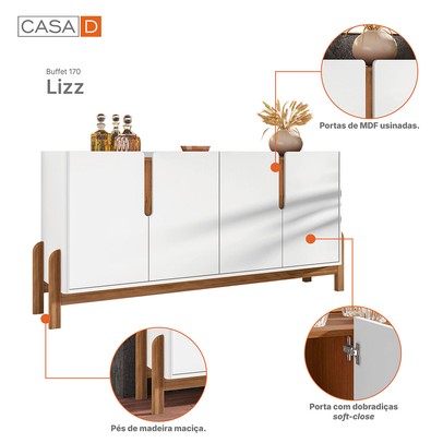 Balcão Buffet Lizz 4 Portas Branco/Cedro 050518 - Casa D
