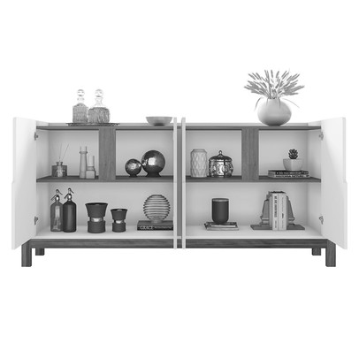 Balcão Buffet Lizz 4 Portas Branco/Cedro 050518 - Casa D